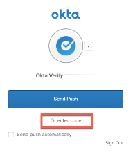 Link for authentication using a code generated by Okta Verify.